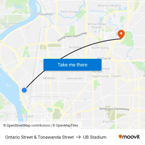 Ontario Street & Tonawanda Street to UB Stadium map