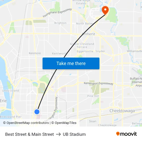 Best Street & Main Street to UB Stadium map
