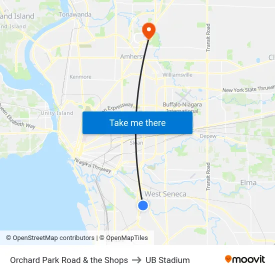 Orchard Park Road & the Shops to UB Stadium map