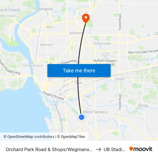 Orchard Park Road & Shops/Wegmans Drive to UB Stadium map