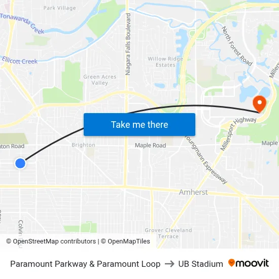 Paramount Parkway & Paramount Loop to UB Stadium map