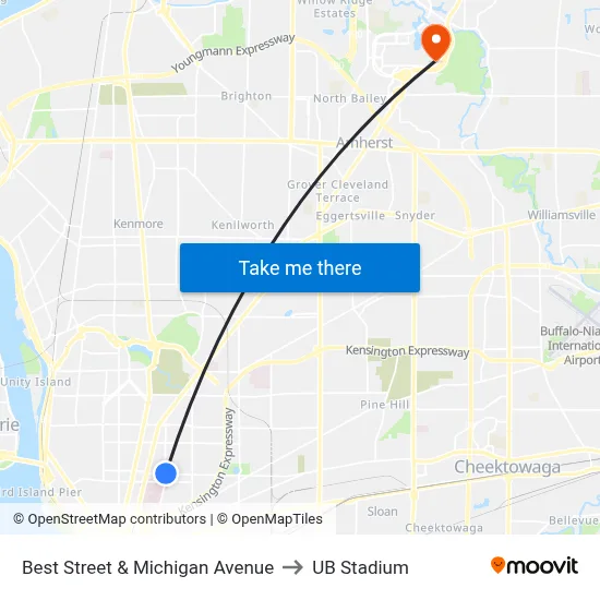 Best Street & Michigan Avenue to UB Stadium map
