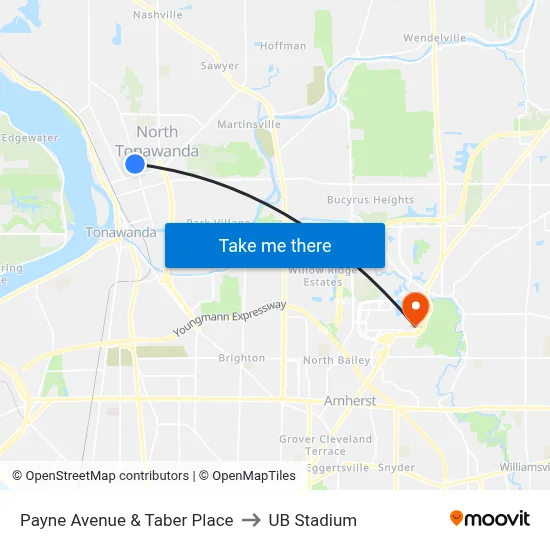Payne Avenue & Taber Place to UB Stadium map