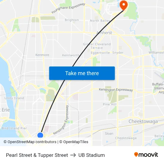 Pearl Street & Tupper Street to UB Stadium map