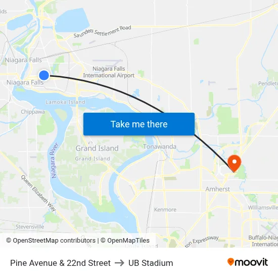 Pine Avenue & 22nd Street to UB Stadium map