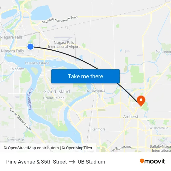 Pine Avenue & 35th Street to UB Stadium map
