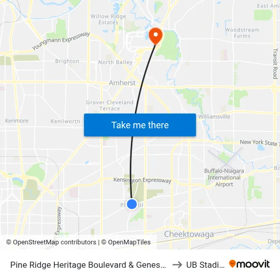 Pine Ridge Heritage Boulevard & Genesee Street to UB Stadium map