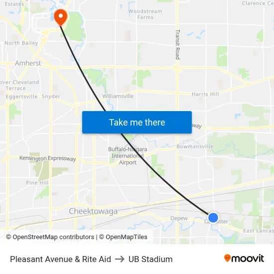 Pleasant Avenue & Rite Aid to UB Stadium map
