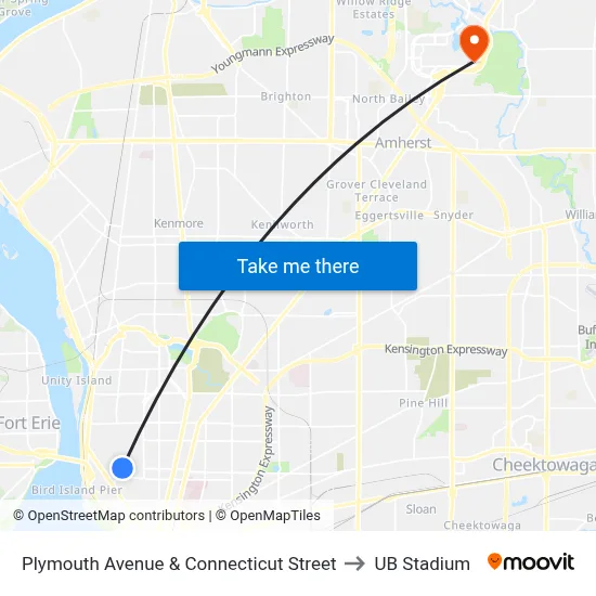 Plymouth Avenue & Connecticut Street to UB Stadium map