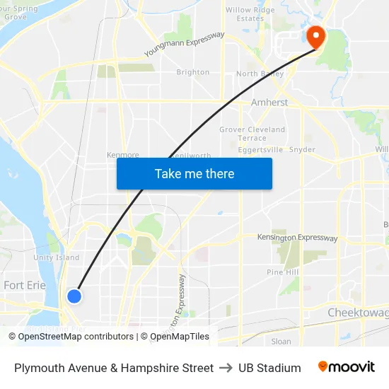 Plymouth Avenue & Hampshire Street to UB Stadium map