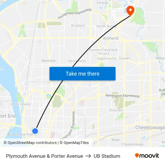 Plymouth Avenue & Porter Avenue to UB Stadium map