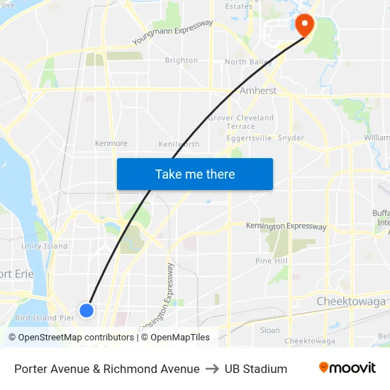 Porter Avenue & Richmond Avenue to UB Stadium map