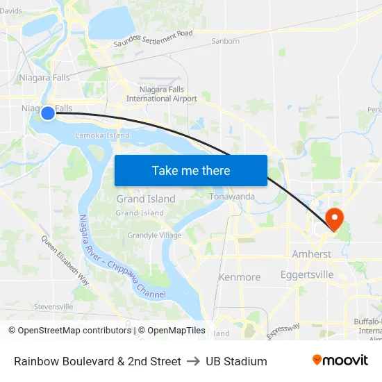 Rainbow Boulevard & 2nd Street to UB Stadium map