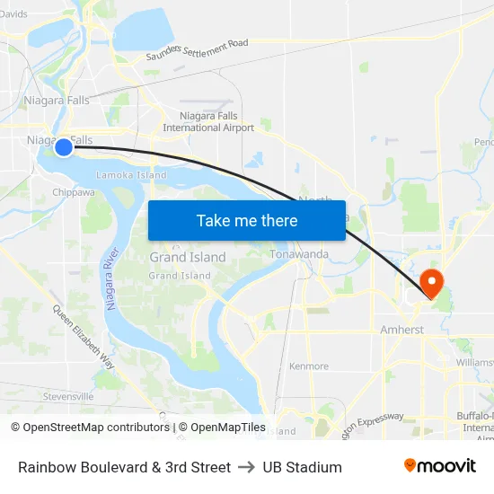 Rainbow Boulevard & 3rd Street to UB Stadium map