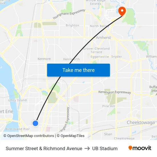 Summer Street & Richmond Avenue to UB Stadium map