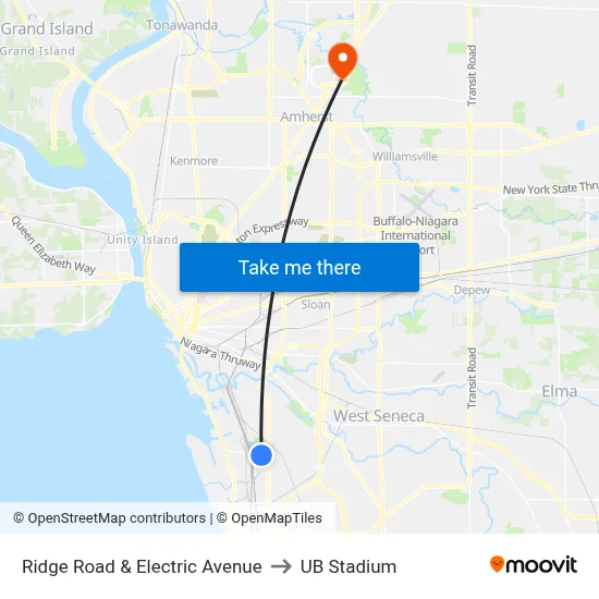 Ridge Road & Electric Avenue to UB Stadium map