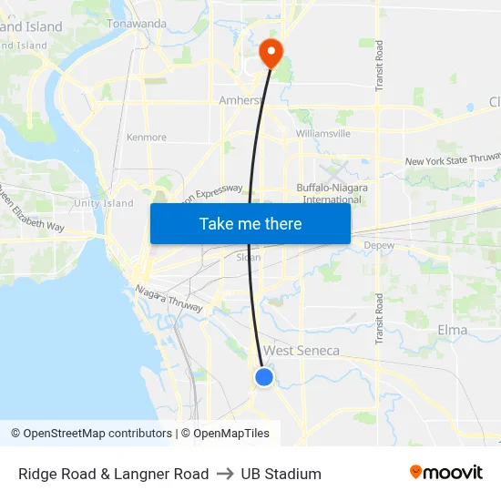 Ridge Road & Langner Road to UB Stadium map