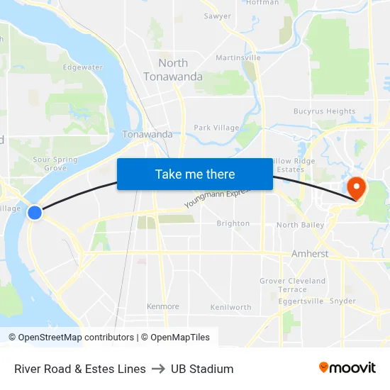 River Road & Estes Lines to UB Stadium map