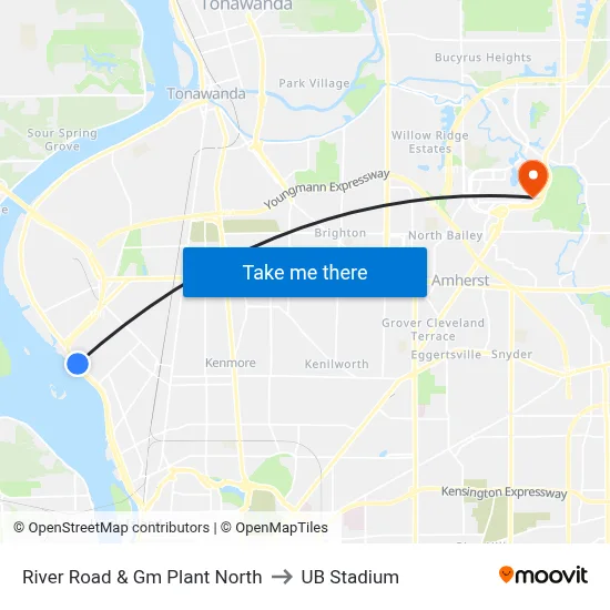 River Road & Gm Plant North to UB Stadium map