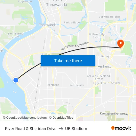 River Road & Sheridan Drive to UB Stadium map