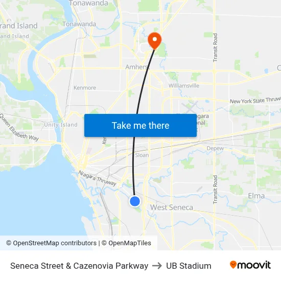 Seneca Street & Cazenovia Parkway to UB Stadium map