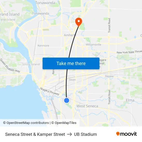 Seneca Street & Kamper Street to UB Stadium map