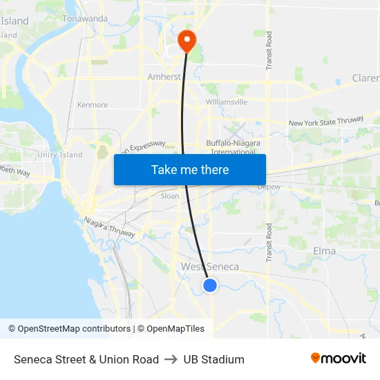 Seneca Street & Union Road to UB Stadium map
