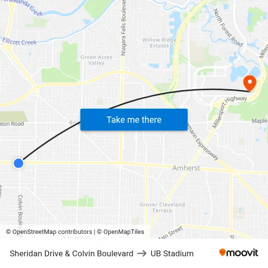 Sheridan Drive & Colvin Boulevard to UB Stadium map