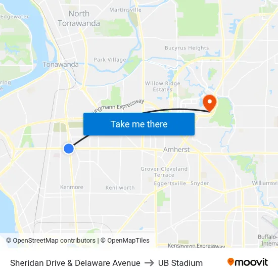Sheridan Drive & Delaware Avenue to UB Stadium map