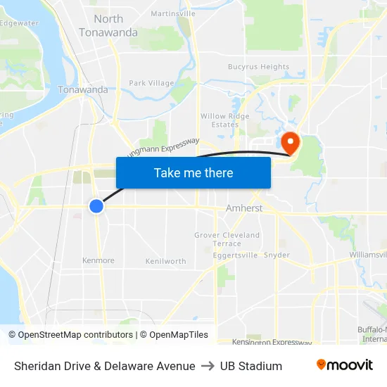 Sheridan Drive & Delaware Avenue to UB Stadium map