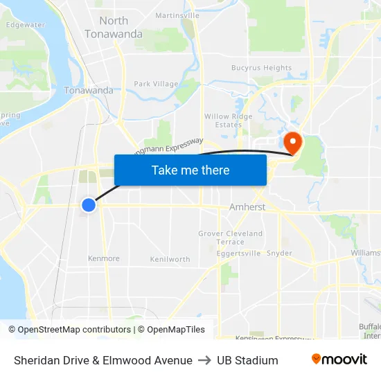 Sheridan Drive & Elmwood Avenue to UB Stadium map