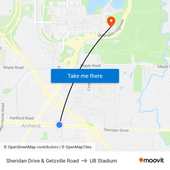 Sheridan Drive & Getzville Road to UB Stadium map
