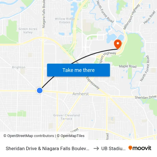 Sheridan Drive & Niagara Falls Boulevard to UB Stadium map