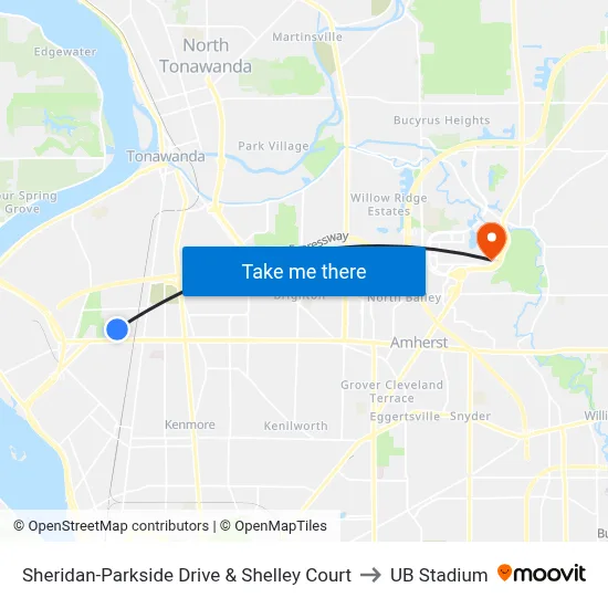 Sheridan-Parkside Drive & Shelley Court to UB Stadium map