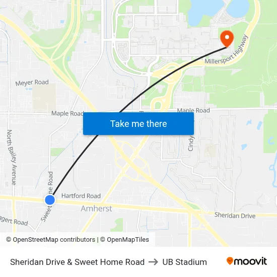 Sheridan Drive & Sweet Home Road to UB Stadium map