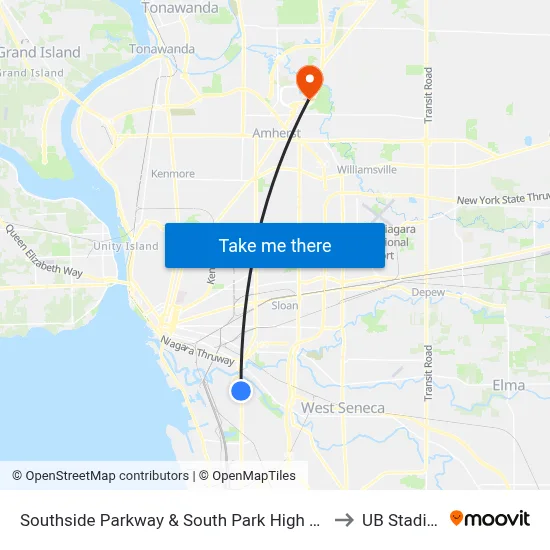 Southside Parkway & South Park High School to UB Stadium map