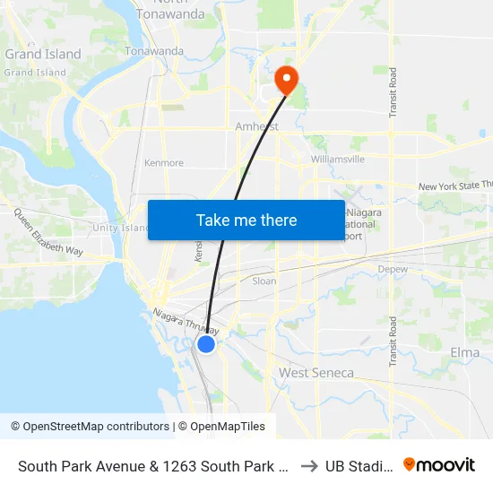 South Park Avenue & 1263 South Park Avenue to UB Stadium map