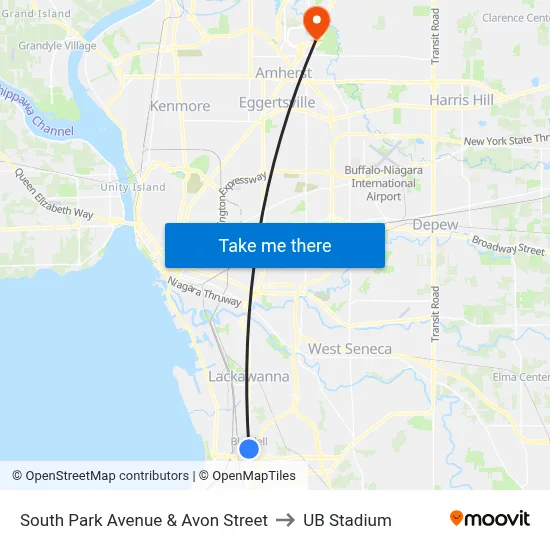 South Park Avenue & Avon Street to UB Stadium map