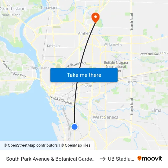 South Park Avenue & Botanical Gardens to UB Stadium map