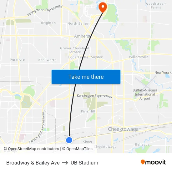 Broadway & Bailey Ave to UB Stadium map