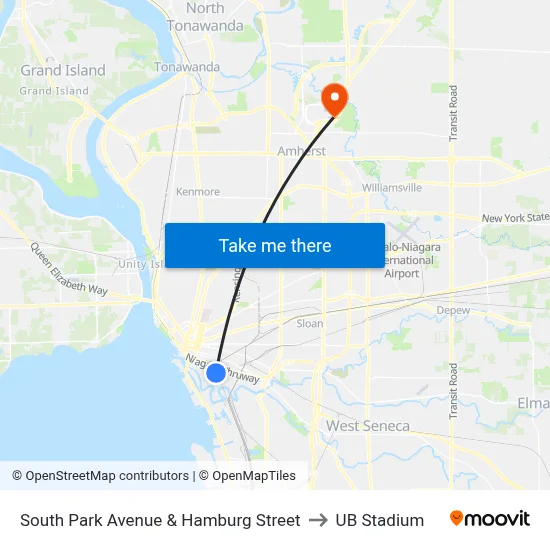 South Park Avenue & Hamburg Street to UB Stadium map