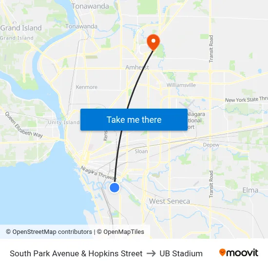 South Park Avenue & Hopkins Street to UB Stadium map