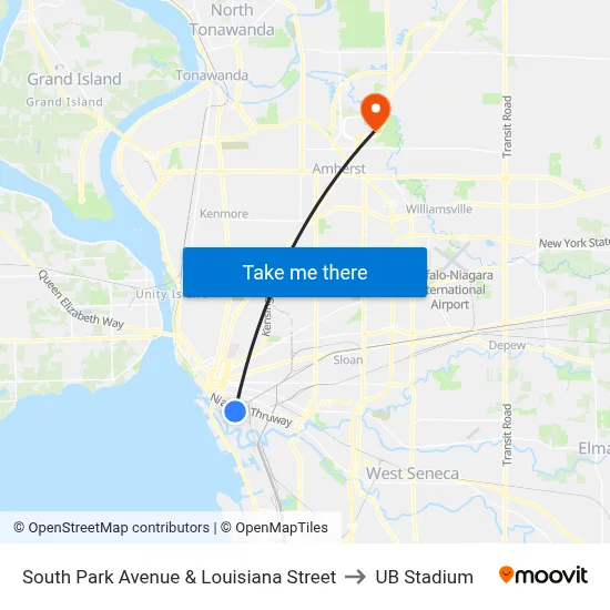 South Park Avenue & Louisiana Street to UB Stadium map