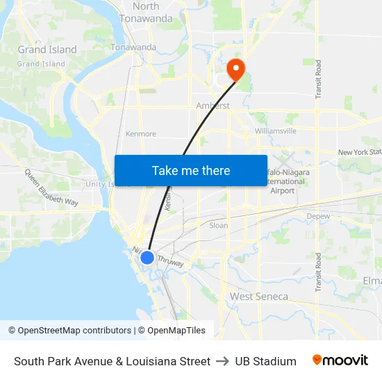 South Park Avenue & Louisiana Street to UB Stadium map