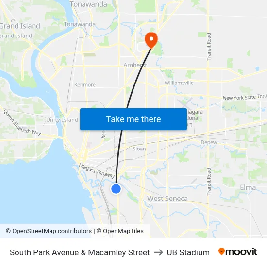 South Park Avenue & Macamley Street to UB Stadium map