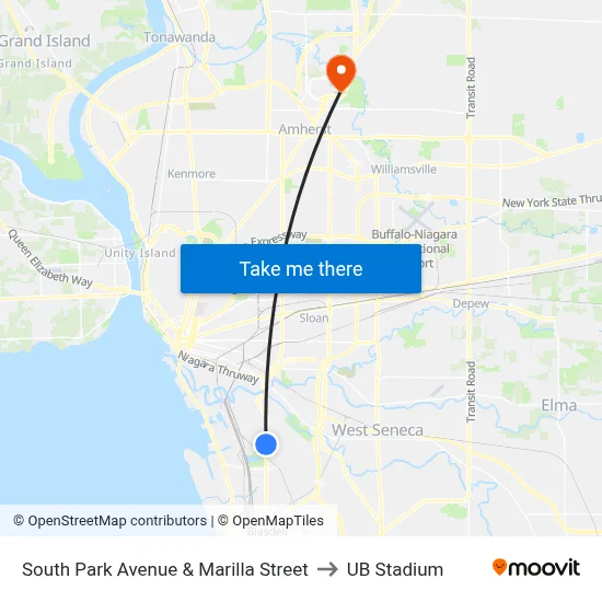 South Park Avenue & Marilla Street to UB Stadium map
