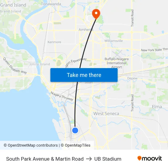 South Park Avenue & Martin Road to UB Stadium map
