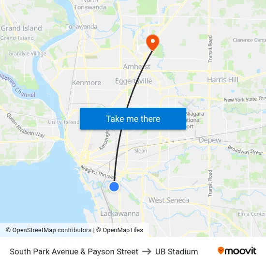 South Park Avenue & Payson Street to UB Stadium map