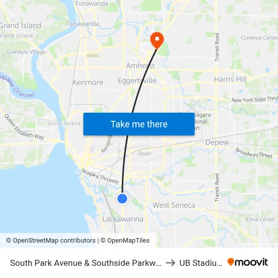 South Park Avenue & Southside Parkway to UB Stadium map