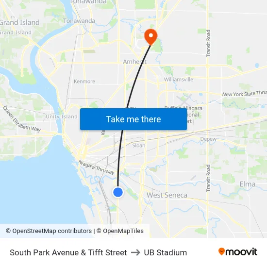 South Park Avenue & Tifft Street to UB Stadium map